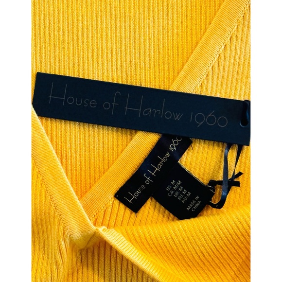 HOUSE OF HARLOW 1960 Sleeveless Rib Knit Deep V-Neck Dress, M in Sunflower NWT - Picture 7 of 11